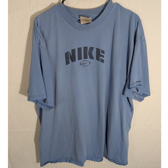 Nike XL Blue T-Shirt Mens Vintage Made in Mexico Big Logo Swoosh 90s Y2K Style - Picture 1 of 5